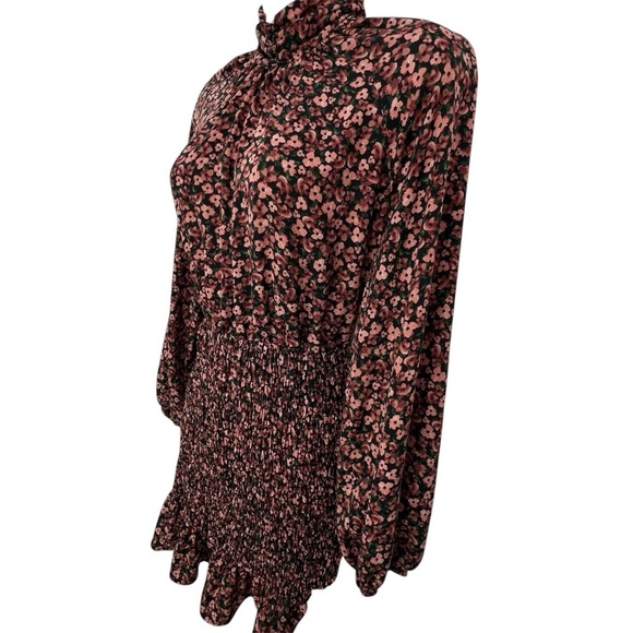 Zara Ditsy Floral-Shirring-Ruffle-Long Sleeve-Mini Dress-Back Slit-Women XS - Picture 4 of 12